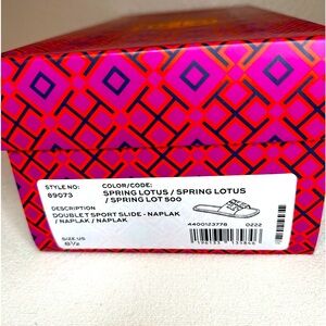 Tory Burch Double T Sport Slide in Spring Lotus. 8.5 New, with dust bag and box.